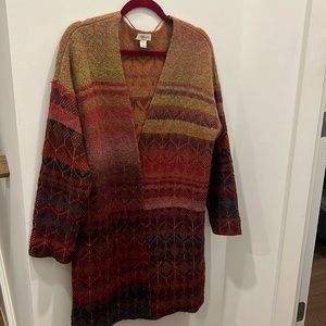 Style & Co Open Long Cardigan Sweater size Petite Large orange/red print